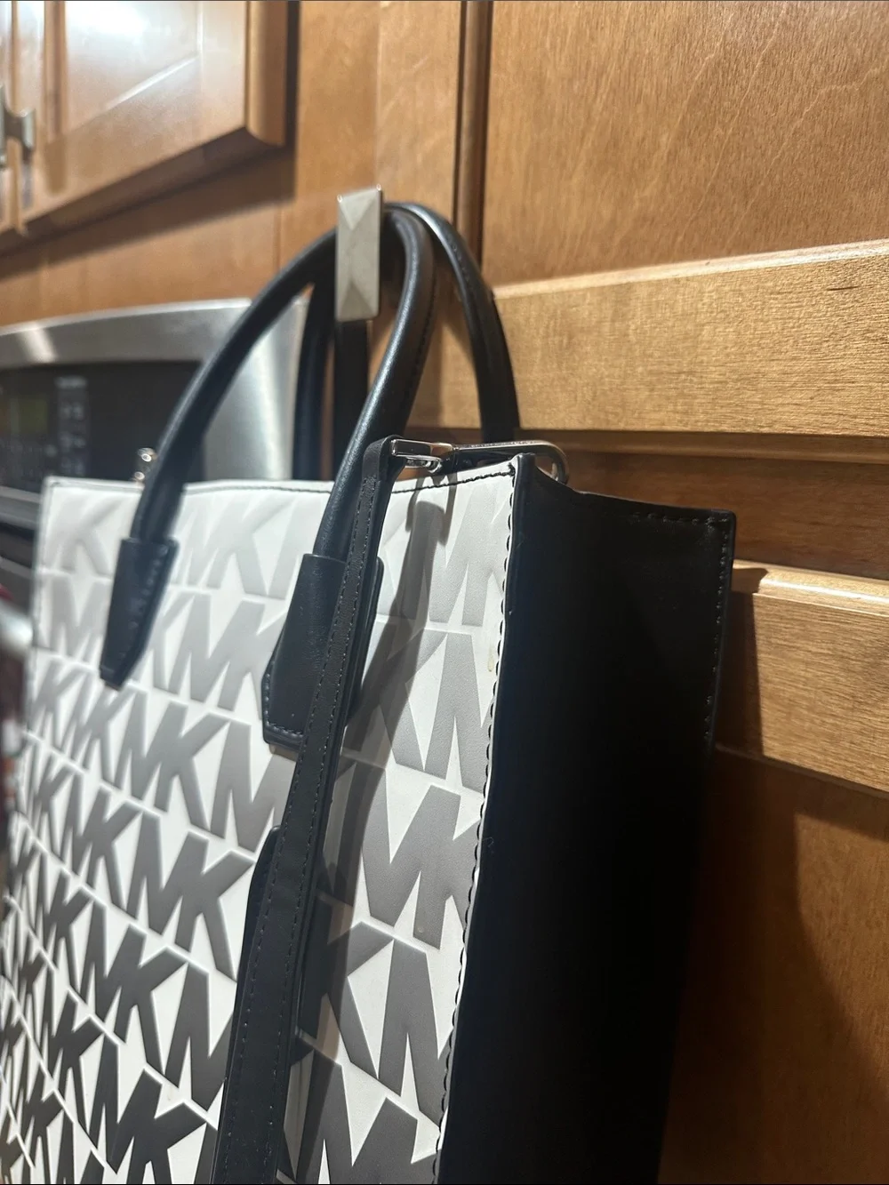 Michael Kors Black & White MK Logo Tote with Charm